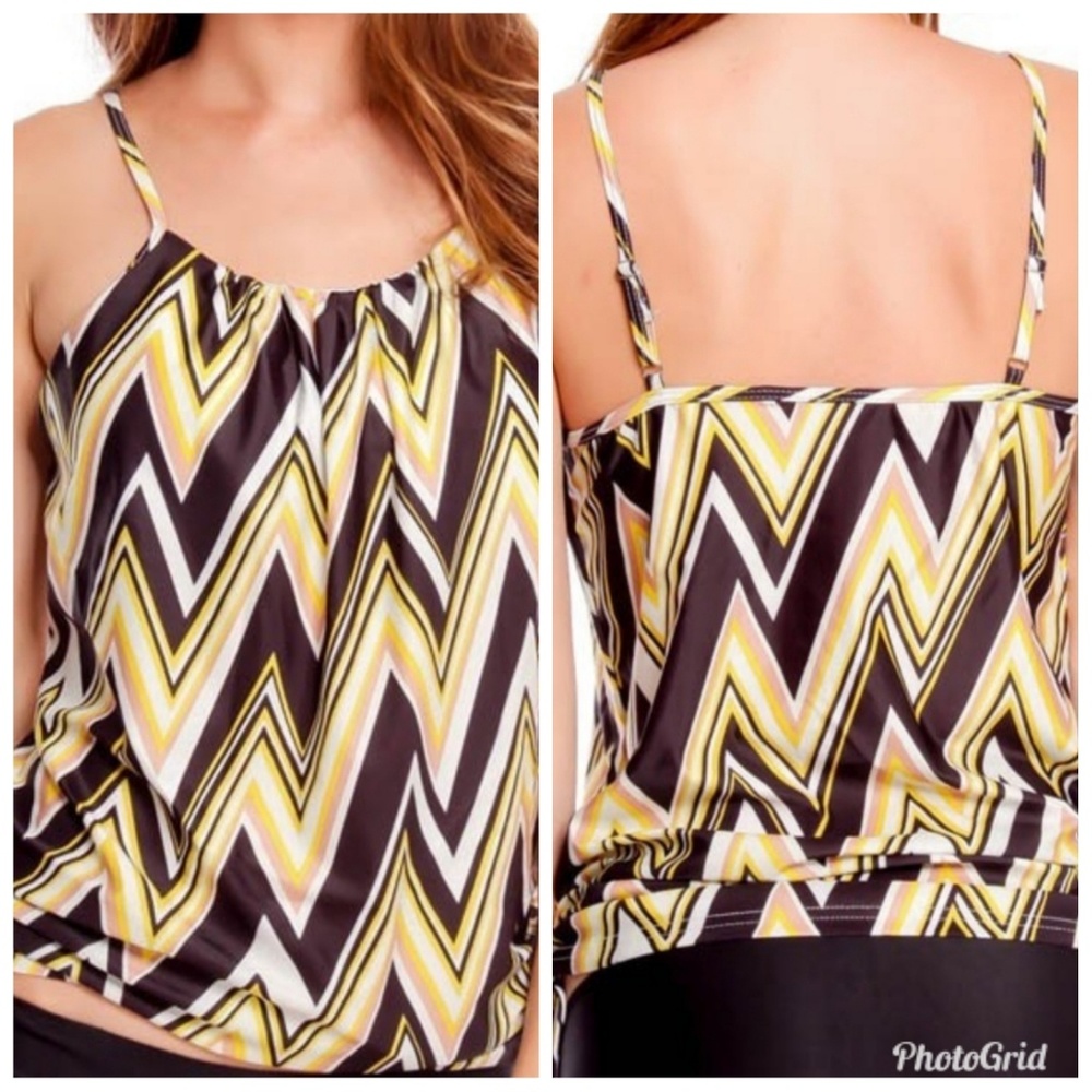 2/$35 Maykool Chevron Print Blousson Tankini Top